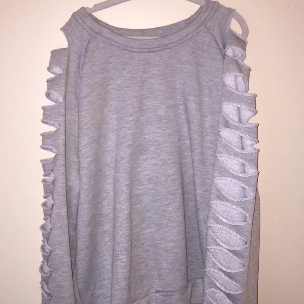 Shein Light Grey Razor Cut Sleeves Sweatshirt size 11-12